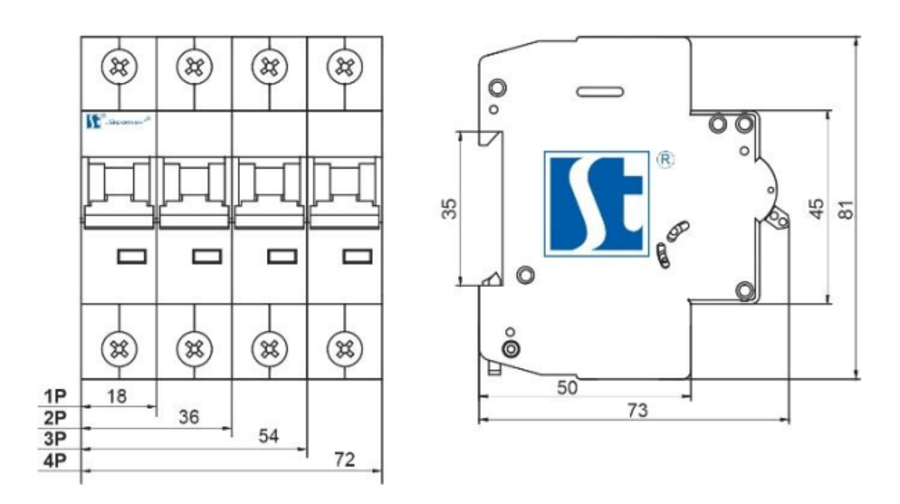 Modułowe rozłączniki izolacyjne SPMI 40 A - Dimensions